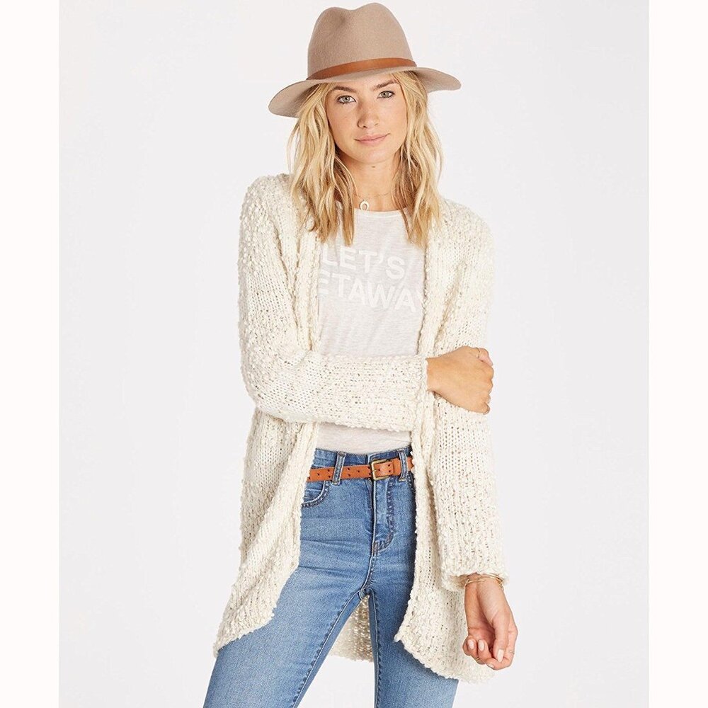 BILLABONG | Cream Popcorn Open Front Cardigan - Size M